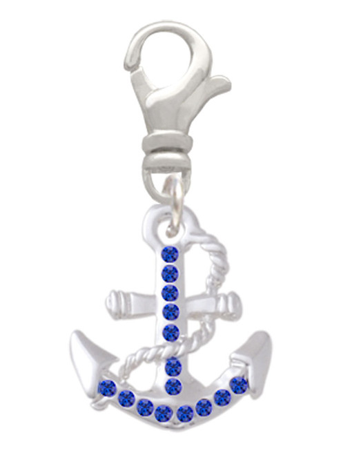 Blue Crystal Anchor Clip On Charm