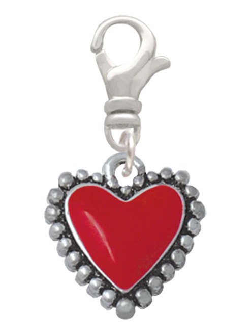 Red Heart with Beaded Border Clip On Charm