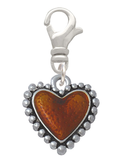 Translucent Brown Heart with Beaded Border Clip On Charm