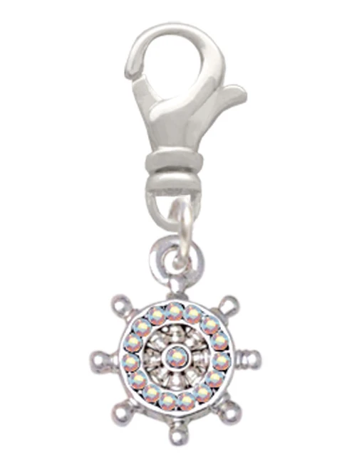 Mini AB Crystal Ship Wheel Clip On Charm