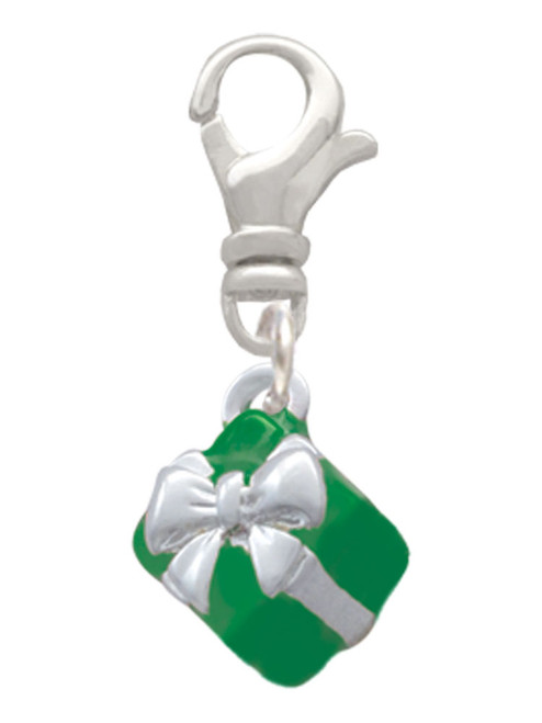 Small 3-D Green Present with Bow Clip On Charm