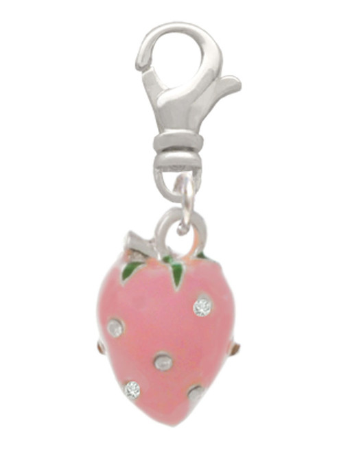 Large 3-D Pink Strawberry with Crystals Clip On Charm