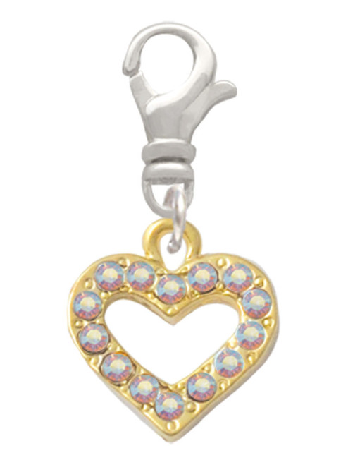Gold Tone AB Crystal Open Heart Clip On Charm