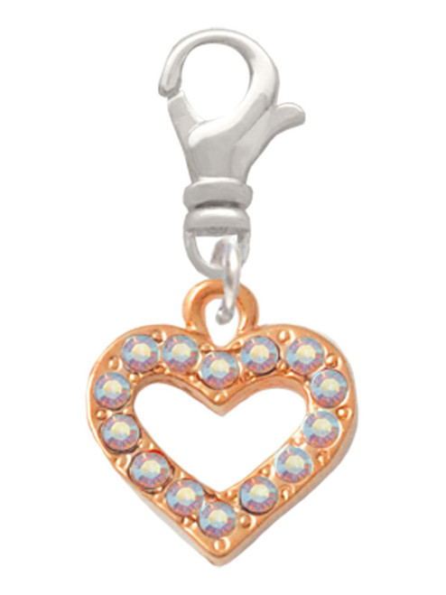 Rose Gold Tone AB Crystal Open Heart Clip On Charm