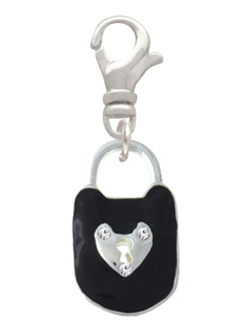 Black Enamel Lock with Clear Crystals Clip On Charm