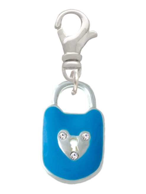 Hot Blue Enamel Lock with Clear Crystals Clip On Charm