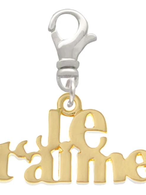 Large Gold Tone Je T'aime Clip On Charm