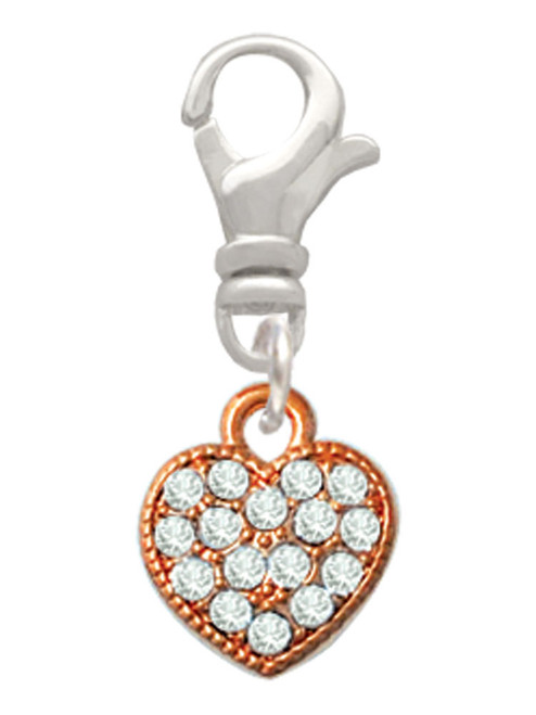Small Rose Gold Tone Heart with Clear Crystals Clip On Charm