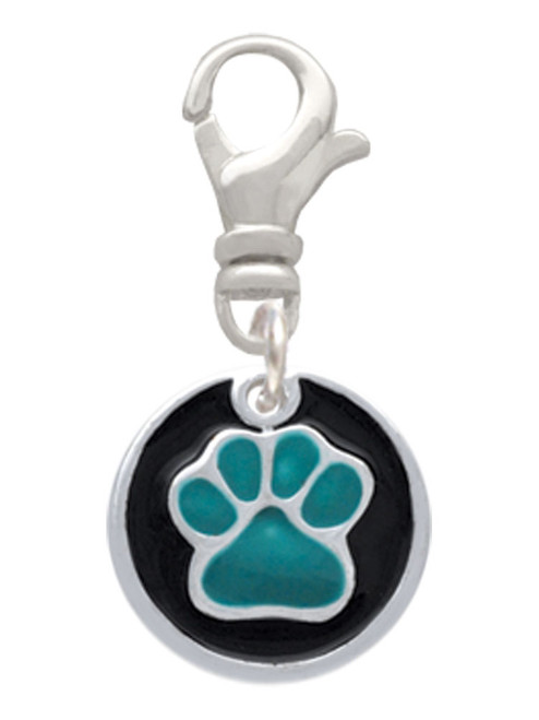 Teal Paw on Black Disc Clip On Charm