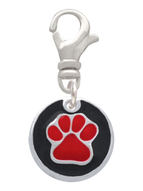 Red Paw on Black Disc Clip On Charm
