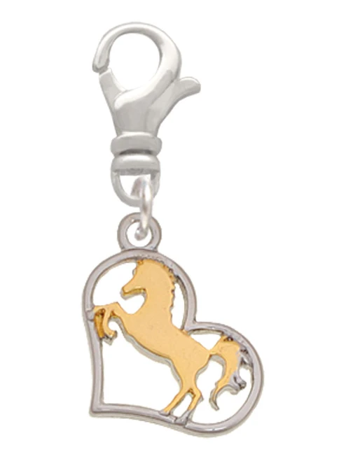 Two Tone Stallion Silhouette Heart Clip On Charm