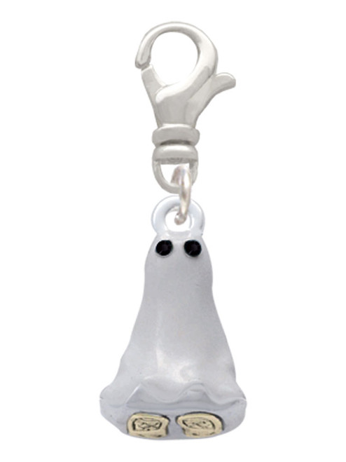 3-D Ghost with Black Crystals Clip On Charm