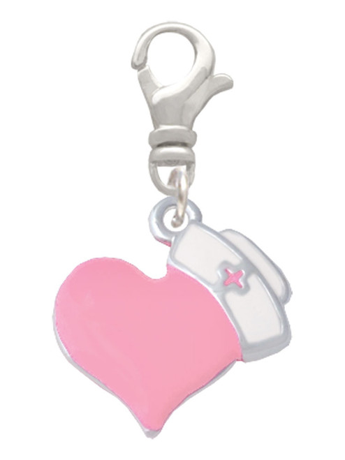 Pink Heart with Nurse Hat Clip On Charm