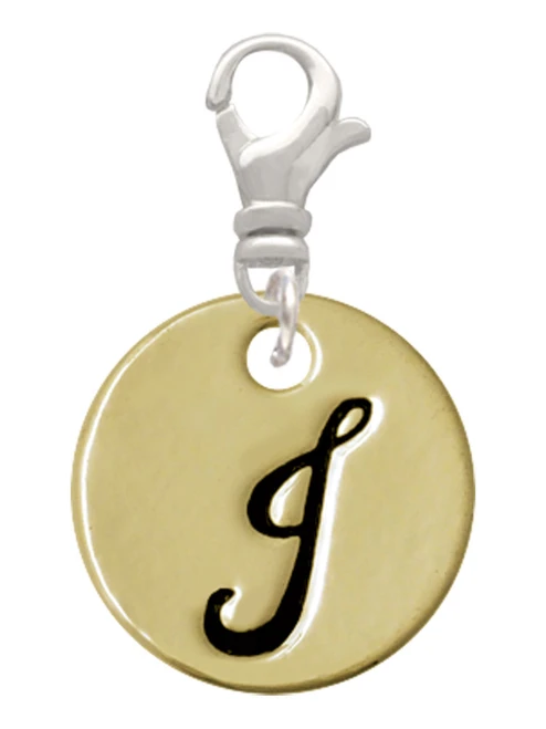 Large Gold Tone Disc Letter - J - 3/4'' Clip On Charm