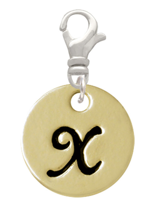 Large Gold Tone Disc Letter - X - 3/4'' Clip On Charm