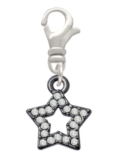 Open Black Star with Clear Crystals Clip On Charm