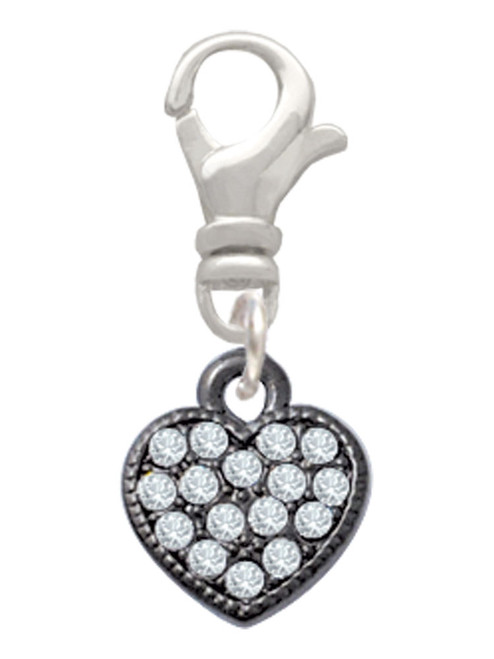 Small Black Heart with Clear Crystals Clip On Charm