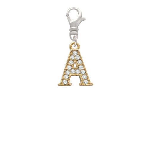 Crystal Gold Tone Initial - A - Beaded Border - Clip On Charm