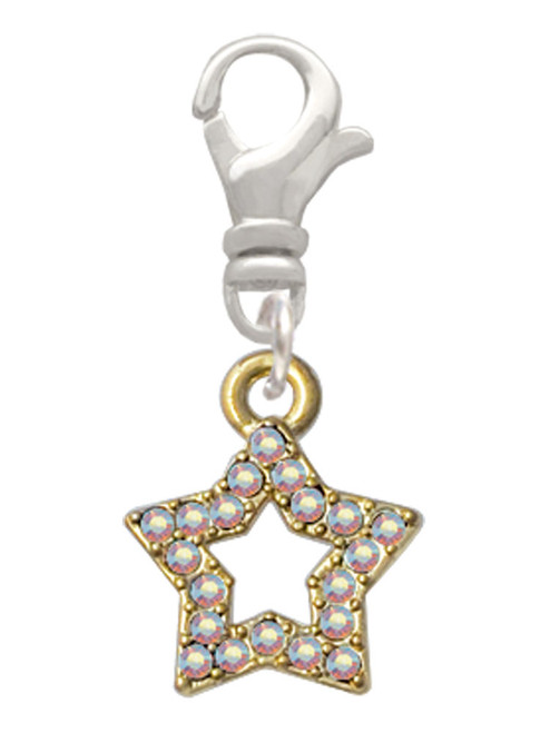 Open Gold Tone Star with Clear AB Crystals Clip On Charm