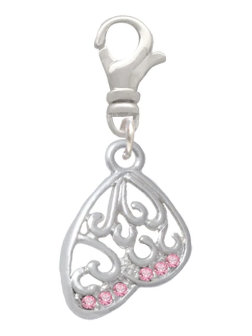 Open Pink Crystal Butterfly Wing Clip On Charm