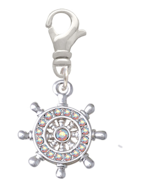 AB Crystal Ship Wheel Clip On Charm