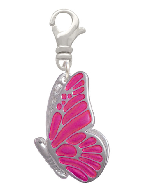 Large Translucent Hot Pink Flying Butterfly Clip On Charm