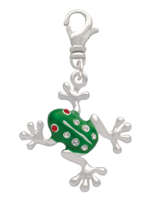 Green Frog with Crystals Clip On Charm