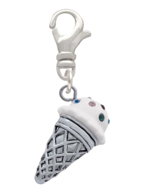 3-D Resin Vanilla Ice Cream Cone with Crystals Clip On Charm