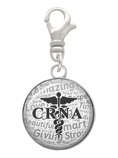 Domed Black CRNA Clip On Charm
