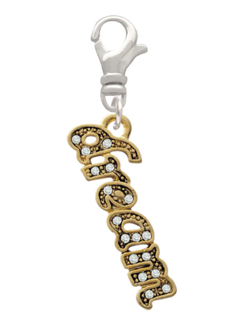 Gold Tone Script ''Dream'' with Clear Crystals Clip On Charm