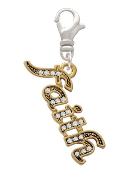 Gold Tone Script ''Faith'' with Clear Crystals Clip On Charm