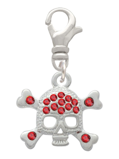Skull and Crossbones with Red Crystals Clip On Charm