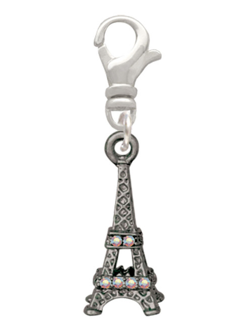 Black Nickel Tone AB Crystal Eiffel Tower Clip On Charm