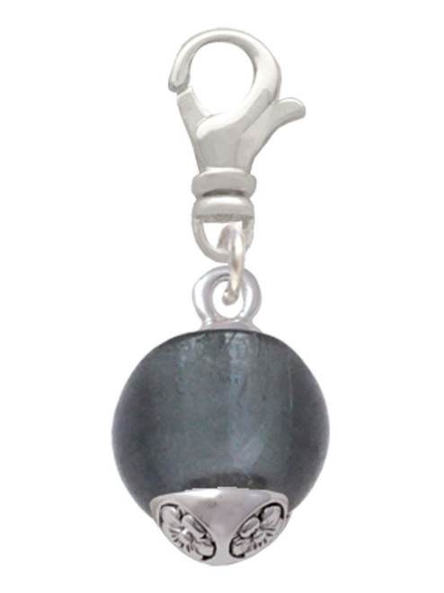 12mm Grey Roller Spinner with Silver Tone Lining Glass Spinner Clip On Charm