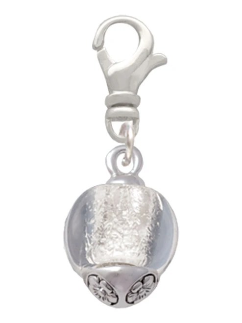 12mm Clear Roller Spinner with Silver Tone Lining Glass Spinner Clip On Charm