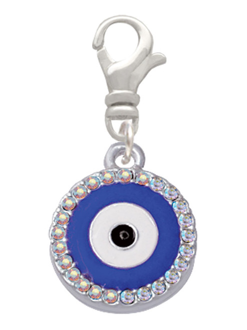 Large Blue Evil Eye with AB Crystal Border Clip On Charm