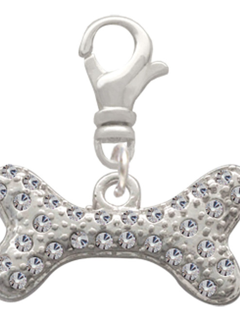 Large Clear Crystal Dog Bone Clip On Charm