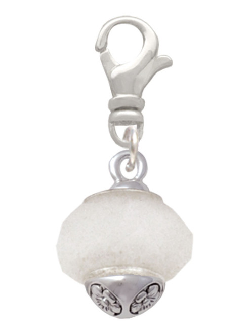 Opaque White Faceted Glass Spinner Clip On Charm