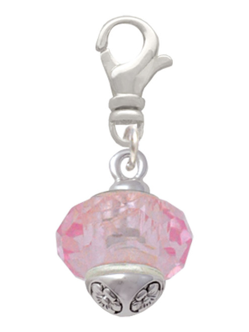Pink Faceted Glass Spinner Clip On Charm
