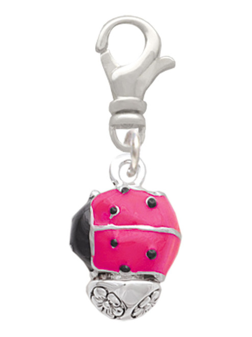 Hot Pink Ladybug Spinner Clip On Charm