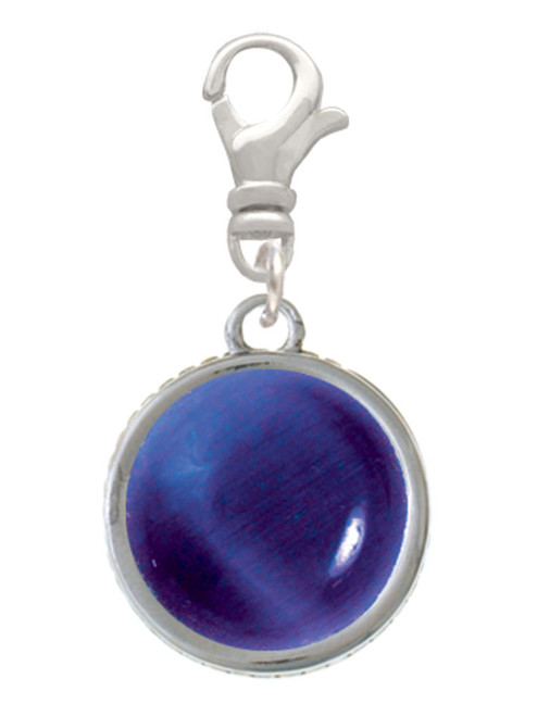 Round - Imitation Cat's Eye - Blue - Clip On Charm