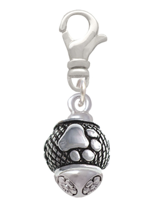 Silver Tone Paw on Hatched Background Spinners Clip On Charm