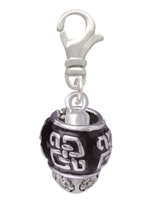 Chinese Pattern on Black - Gold Tone Spinners Clip On Charm