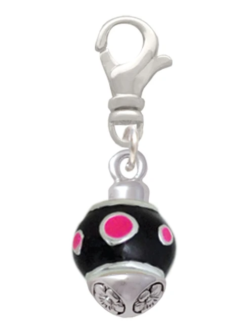 Hot Pink Dots on Black Spinner Clip On Charm
