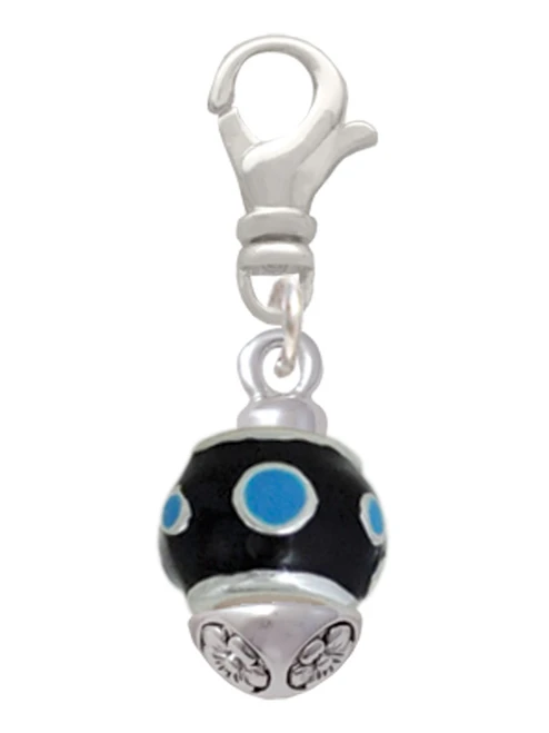 Hot Blue Dots on Black Spinner Clip On Charm