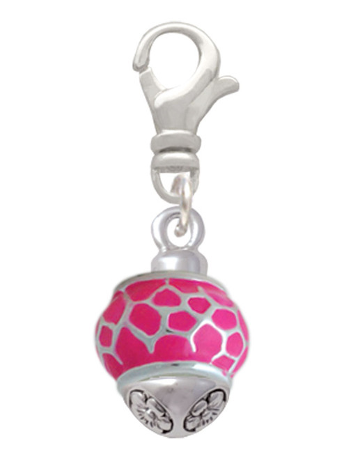 Hot Pink Giraffe Print - Silver Tone Spinner Clip On Charm