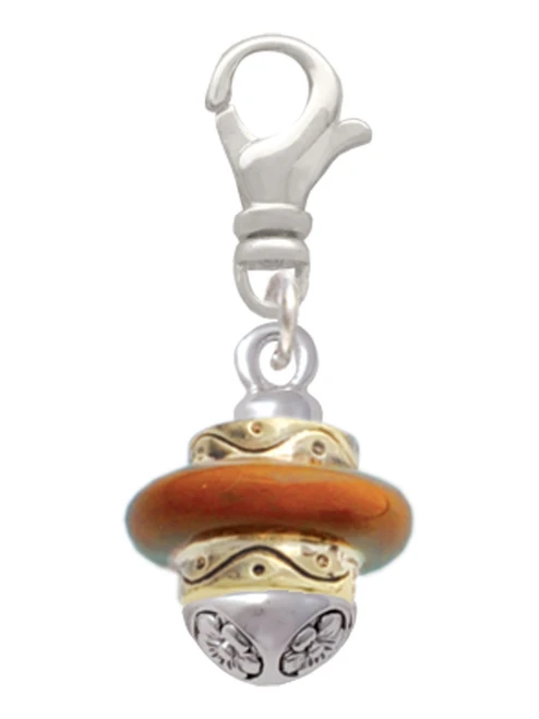 Translucent Brown Center Gold Tone Spinner Clip On Charm