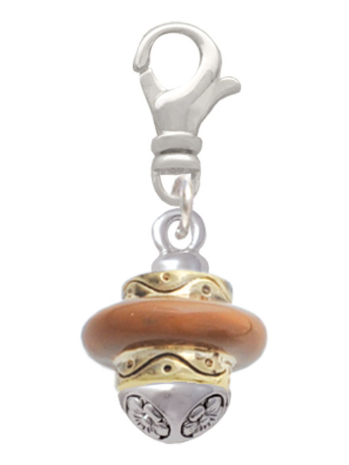 Tan Center Gold Tone Spinner Clip On Charm