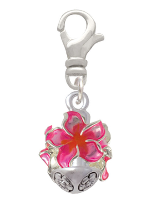 Hot Pink and Orange Plumeria Flowers Spinner Clip On Charm