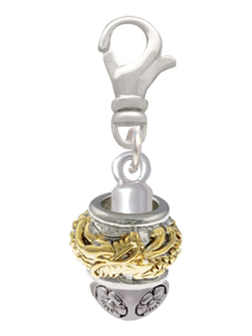 Gold Tone Dragon with Silver Tone Border Spinner Clip On Charm